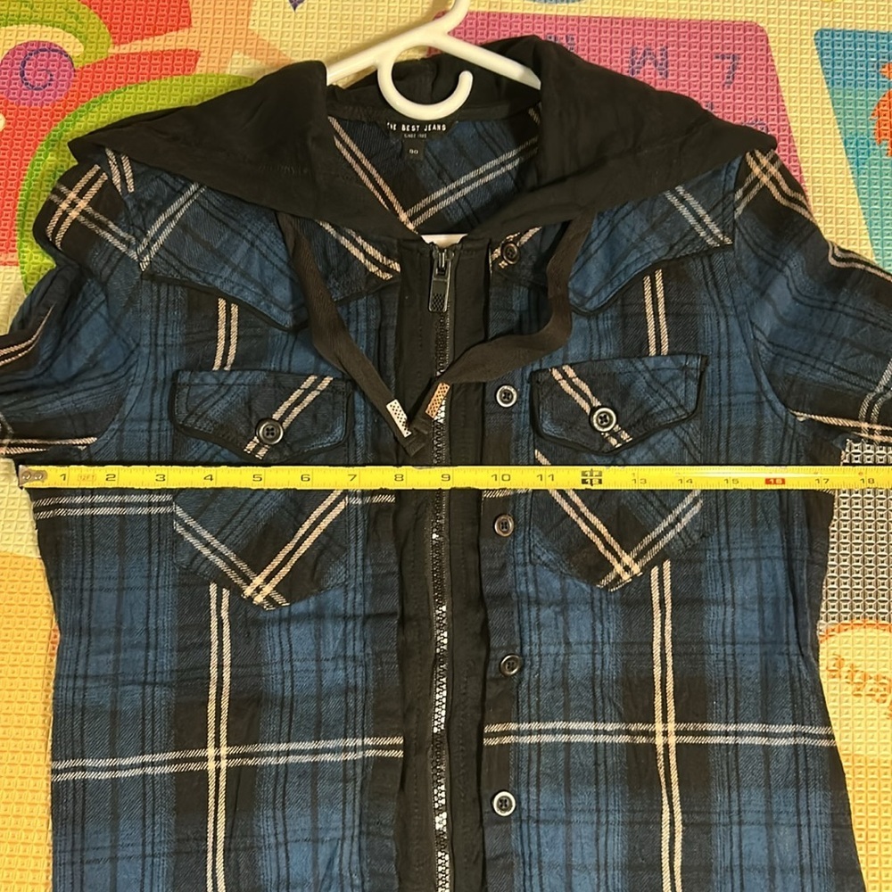 Boys Blue Plaid Hooded Sweater Size M/L - Picture 10 of 10